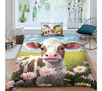 AAHARYA Vache Mignonne Ensemble Housse De Couett Imprimé 3D Et Taie d'oreiller,Ultra Doux Microfibre Hypoallergénique,Cartoon Cow，Ensemble Housse De Couette avec Fermeture Éclair Single（135x200cm）