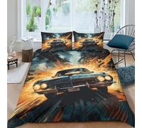 AAHARYA Voiture mus Housse De Couette 3D Imprimé Voiture Vintage- Parure De Lit Microfibreavec Fermeture Éclair, Housse Couette Imprimé avec Taies d'oreiller Double（200x200cm）