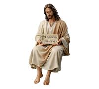 Aakluk I Am with You Always Sign Jesus Statue Decor | Handmade Sitting Design Jesus Christ Statue | for Prayer Birthday Party Home Offices Shelves, Desk