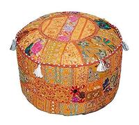 Aakriti Gallery Housse de Pouf brodée en Coton Indien - Housse de Pouf Ronde ottomane - Housse Uniquement (45,7 x 33 cm) (Orange, 46 x 33 cm)