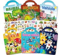 Aannanl 6 Gommettes Enfants 2 3 4 Ans,Livre Autocollant - 300+ 3D Stickers | Réutilisables Sticker Book notamment les Dinosaures,les Animaux,les Véhicules | Jeu Voyage,Cadeau Anniversaire & Noël