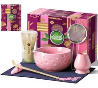 AANQQ Kit Matcha Rose: Set Matcha 7 Pièces - Bol à Matcha 560ml avec Bec Verseur - Fouet à Matcha - Cuillère Matcha & Tamis Inox - Kit Matcha Idéal pour la Cuisine, le Bureau et comme Cadeau