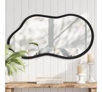 AAZZKANG Grand miroir mural irrégulier 65 x 40 cm, noir, asymétrique, cadre en bois, miroir moderne pour salle de bain, chambre à coucher, salon, entrée