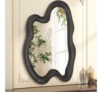 AAZZKANG Grand miroir mural irrégulier 80 x 60 cm, noir asymétrique à suspendre avec cadre en bois moderne pour salle de bain, chambre à coucher, salon, entrée