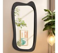 AAZZKANG Grand miroir mural irrégulier 90 x 60 cm, noir, asymétrique, cadre en bois, miroir mural moderne pour salle de bain, chambre à coucher, salon, entrée