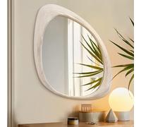AAZZKANG Grand miroir mural irrégulier en bois 60 L x 40 W cm asymétrique décoratif rustique à suspendre pour chambre à coucher, dressing, salon, salle de bain, entrée Blanc