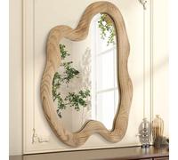 AAZZKANG Grand miroir mural rustique avec cadre en bois irrégulier, 80 x 60 cm, miroirs décoratifs asymétriques à suspendre pour salle de bain, chambre à coucher, salon, entrée