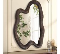 AAZZKANG Grand miroir mural vintage avec cadre en bois - Miroirs à suspendre irréguliers - 70 x 50 cm - Asymétrique - Pour salle de bain, chambre à coucher, salon, entrée - Marron