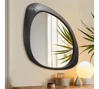 AAZZKANG Miroir mural asymétrique irrégulier noir avec grand cadre en bois moderne pour salle de bain, chambre à coucher, salon, entrée 60 x 40 cm