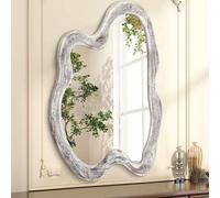 AAZZKANG Miroir mural irrégulier en bois 80 x 60 cm Grand miroir asymétrique décoratif vintage irrégulier pour chambre à coucher, salon, entrée