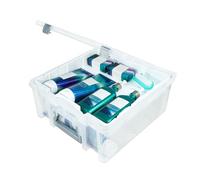 AB Designs 6899ABD Super Satchel Double Deep avec plateau relevable et séparateurs amovibles, boîte de rangement empilable, transparent avec loquets argentés et poignée