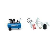 ABAC Compresseur d'Air Silencieux EASE-AIR 50, Compresseur d'Air sans Huile, Pression Maximale 8 Bar & Kit d'Accessoire Compresseur 8 Pièces G-810P, Comprenant Gonfleur de Pneus avec Manomètre