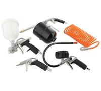 ABAC Kit d'Accessoire Compresseur 8 Pièces G-810P, Comprenant Gonfleur de Pneus avec Manomètre, Souffleur, Pistolet à Peinture 600ml, Pistolet de Lavage 900ml, Tuyau Spiralé 5m