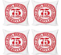 ABAKUHAUS 75e anniversaire, lot de 4 housses de coussin, tampon « Im Alter » (À un âge avancé), impression numérique moderne recto-verso, 45 cm x 45 cm, rouge et blanc