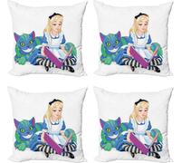 ABAKUHAUS Alice au pays des merveilles, lot de 4 housses de coussin, bonheur, amour, impression numérique moderne recto-verso, 50 cm x 50 cm, multicolore