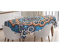 ABAKUHAUS Ancien Nappe, Carreaux de céramique Marocaine, Linge de Table Rectangulaire pour Salle à Manger Décor de Cuisine, 140 cm x 240 cm, Bleu Orangé