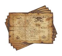 ABAKUHAUS Carte île Lot de Sets de Table en 4 pièces, Vieux Papiers Carte au trésor, Tissu Lavable pour Salle à Manger et Cuisine, Standard, Beige Brun