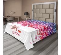 ABAKUHAUS Chers draps, cœurs et amour Votre message Saint-Valentin romantique Inspiré du printemps Art, drap de dessus doux et confortable pour un lit décoratif 1 pièce 260 cm x 228 cm, multicolore