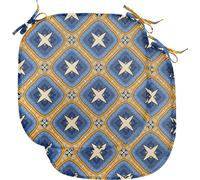 ABAKUHAUS Coussins ethniques pour chaises de salle à manger, art vintage des carreaux, coussins décoratifs imperméables avec sangles pour sièges de cuisine, 40 cm x 40 cm, lot de 2, bleu orange beige