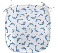 ABAKUHAUS Coussins pour chaises de salle à manger sur le thème des animaux marins, animaux sauvages sous la mer, coussins décoratifs imperméables avec sangles pour sièges de cuisine, 40 cm x 40 cm, bl