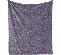 ABAKUHAUS Couverture douce en flanelle polaire Zuckerschädel, motif répétitif de crânes rétro avec détails floraux, 175 x 230 cm, bleu indigo foncé