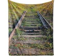 ABAKUHAUS Couverture en polaire douce et moelleuse, motif nostalgique « Voyage », photo « Old Rustic » représentant une voie ferrée envahie par la végétation, 175 x 230 cm, multicolore