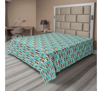 ABAKUHAUS Drap de lit avec motif crâne, croix et roses, style sud-américain vintage, drap de lit supérieur doux et confortable pour un lit décoratif, 1 pièce, 266 cm x 260 cm, vert écume et rubis