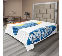 ABAKUHAUS Drap de lit Surf, planches de surf colorées et élaborées, sports nautiques, style de vie dynamique, drap de lit supérieur doux et confortable pour un lit décoratif, 1 pièce, 275 cm x 260 cm,
