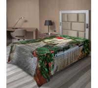 ABAKUHAUS Draps méditerranéens, rue étroite avec fleurs, ville viticole rurale dans le sud de la France Photo, drap plat doux et confortable pour un lit décoratif 1 pièce 260 cm x 168 cm, gris vert