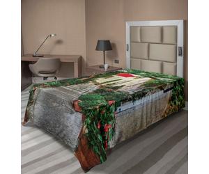 ABAKUHAUS Draps méditerranéens, rue étroite avec fleurs, ville viticole rurale dans le sud de la France Photo, drap plat doux et confortable pour un lit décoratif 1 pièce 260 cm x 168 cm, gris vert