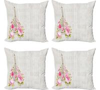 ABAKUHAUS Eiffel Set de housses de coussin (4 pièces), fleurs printanières, impression numérique moderne recto-verso, 50 cm x 50 cm, multicolore