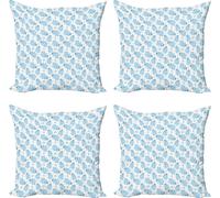 ABAKUHAUS Elephant Nursery Ensemble de housses de coussin (4 pièces), joyeux, impression numérique moderne recto-verso, 50 cm x 50 cm, bleu ciel, bleu bébé, blanc