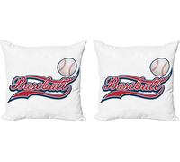ABAKUHAUS Ensemble de housses de coussin (2 pièces), baseball, motif imprimé numérique recto-verso avec fermeture éclair, 50 cm, bleu nuit, rouge, blanc