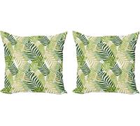 ABAKUHAUS Ensemble de housses de coussin (2 pièces), palmiers exotiques Tropic, imprimé numérique recto-verso avec fermeture éclair, 50 cm, vert écru
