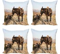 ABAKUHAUS Ensemble de housses de coussin (4 pièces), Ânes grecs dans les montagnes, Impression numérique moderne recto-verso, 45 cm x 45 cm, Multicolore