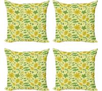 ABAKUHAUS Ensemble de housses de coussin à feuilles (4 pièces), feuilles, plantes, papillons, impression numérique moderne recto-verso, 50 cm x 50 cm, jaune fougère-vert