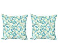 ABAKUHAUS Ensemble de housses de coussin à fleurs (2 pièces), fleurs et feuilles, style vintage, nostalgie classique, art estival, 60 x 60 cm, vert amande et jaune pâle
