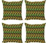 ABAKUHAUS Ensemble de housses de coussin à motif Kente (4 pièces), imprimé numérique tribal coloré et moderne recto-verso, 40 cm x 40 cm, multicolore