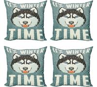 ABAKUHAUS Ensemble de housses de coussin Alaskan Malamute (4 pièces), affiche rétro, impression numérique moderne recto-verso, 50 cm x 50 cm, bleu ardoise, noir et blanc