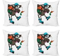 ABAKUHAUS Ensemble de housses de coussin Âne (4 pièces), Funny Animal Pursuing Carrot, Impression numérique moderne recto-verso, 40 cm x 40 cm, multicolore