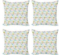 ABAKUHAUS Ensemble de housses de coussin Animal (4 pièces), Doodle Farm Animals Cow, impression numérique moderne recto-verso, 50 cm x 50 cm, multicolore