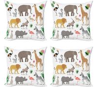 ABAKUHAUS Ensemble de housses de coussin animaux (4 pièces), motif Tropic Creatures, impression numérique moderne recto-verso, 60 cm x 60 cm, caramel pâle vert tilleul