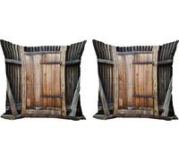 ABAKUHAUS Ensemble de housses de coussin antiques (2 pièces), porte rustique en bois, décor imprimé numérique recto-verso avec fermeture éclair, 50 cm, marron orange