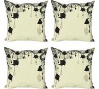 ABAKUHAUS Ensemble de housses de coussin antiques (4 pièces), diamants, fourchettes, cuillères, impression numérique moderne recto-verso, 60 cm x 60 cm, vert avocat et noir