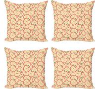 ABAKUHAUS Ensemble de housses de coussin Apple (4 pièces), dessin animé bio, impression numérique moderne recto-verso, 60 cm x 60 cm, vert pomme beige rouge