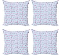 ABAKUHAUS Ensemble de housses de coussin bleu et rose (4 pièces), Eucalyptus Blooming, impression numérique moderne recto-verso, 50 cm x 50 cm, bleu bébé et rose