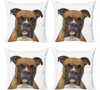 ABAKUHAUS Ensemble de housses de coussin Boxer (4 pièces), chien de race vu de face, impression numérique moderne recto-verso, 40 cm x 40 cm, brun pâle brun foncé
