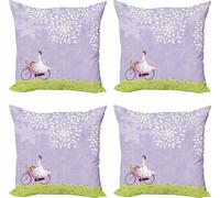 ABAKUHAUS Ensemble de housses de coussin caricature (4 pièces), vélo de fille Windy, impression numérique moderne recto-verso, 45 cm x 45 cm, vert pomme lavande