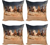 ABAKUHAUS Ensemble de housses de coussin cheval (4 pièces), thème équin, impression numérique moderne recto-verso, 50 cm x 50 cm, brun sable