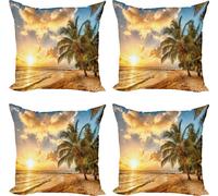 ABAKUHAUS Ensemble de housses de coussin de plage (4 pièces), Sandy Beach exotique, impression numérique moderne recto-verso, 60 cm x 60 cm, bleu crème